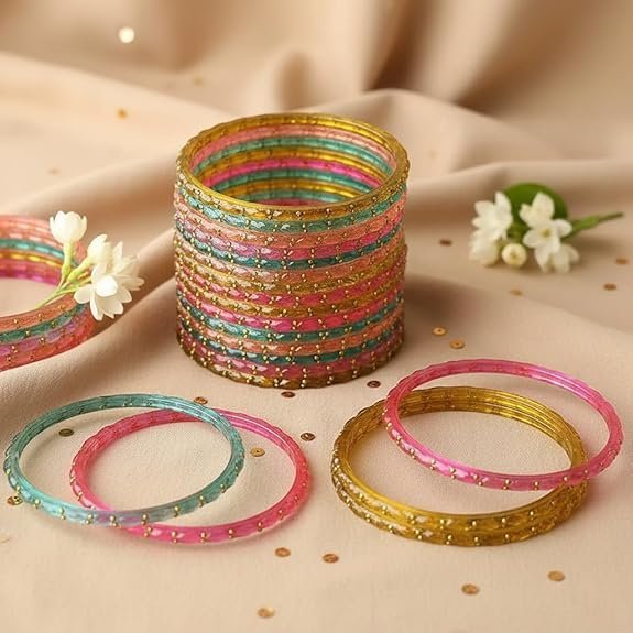 Raindrops Bangles Kannadi Valayal Multicolour - Pack of 12 Bangles (1 Dozen) - Glass Bangles for Women - Image 3