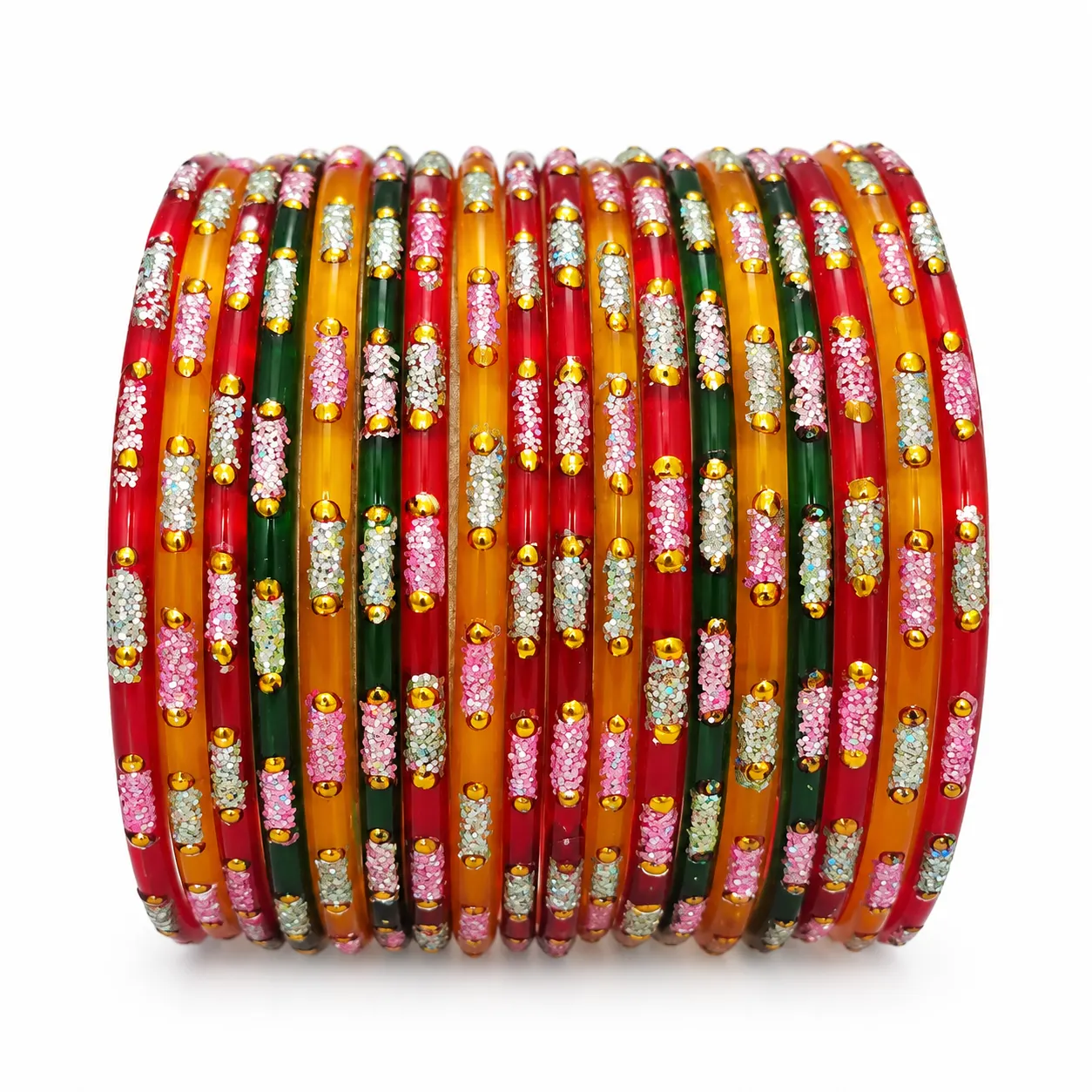 Multicolour Handmade Glass Bangles Set - 18Bangles - Image 2