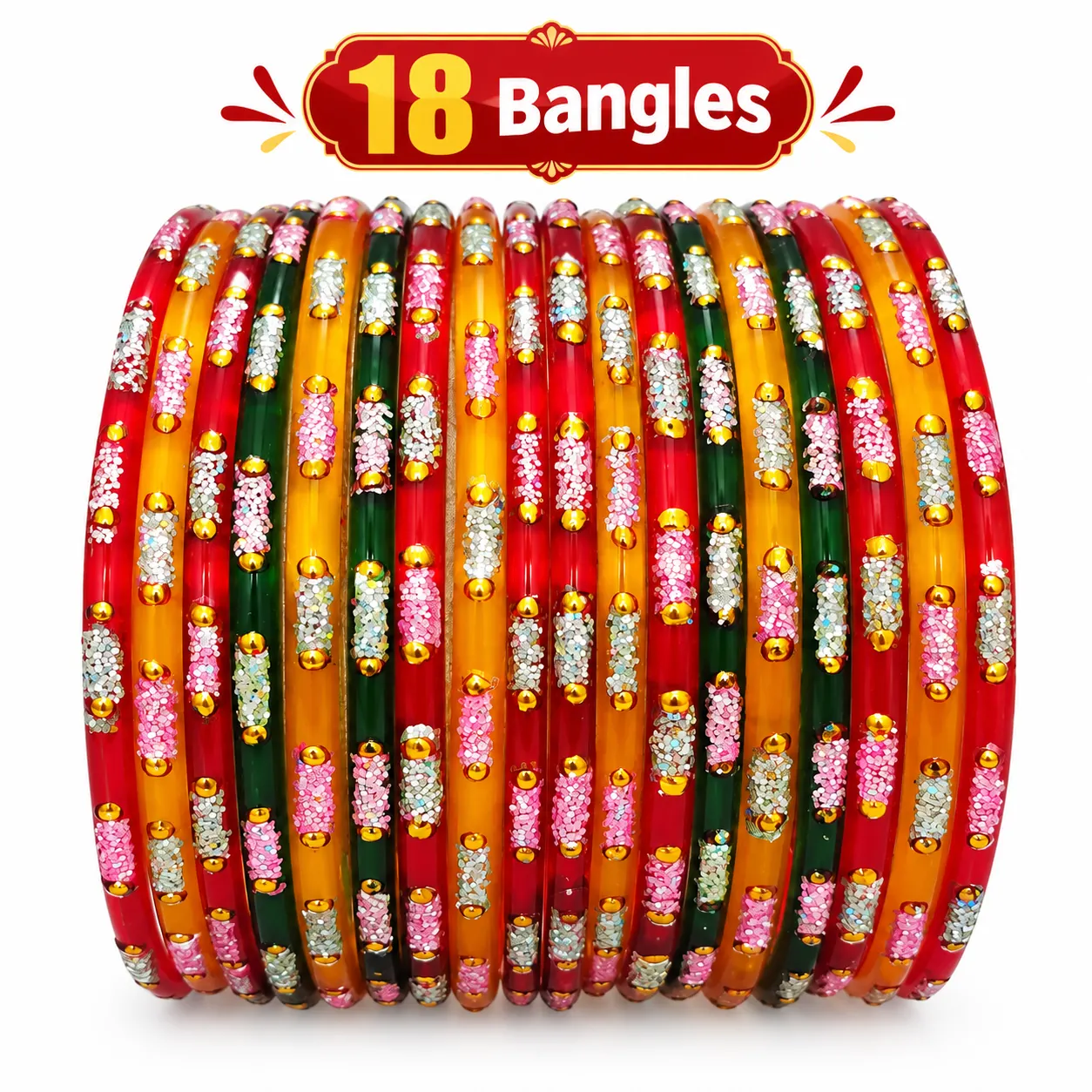 Multicolour Handmade Glass Bangles Set - 18Bangles - Image 1
