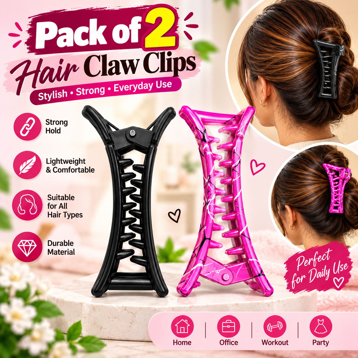 Hair Claw Clips 2 Different Colours - Image 1