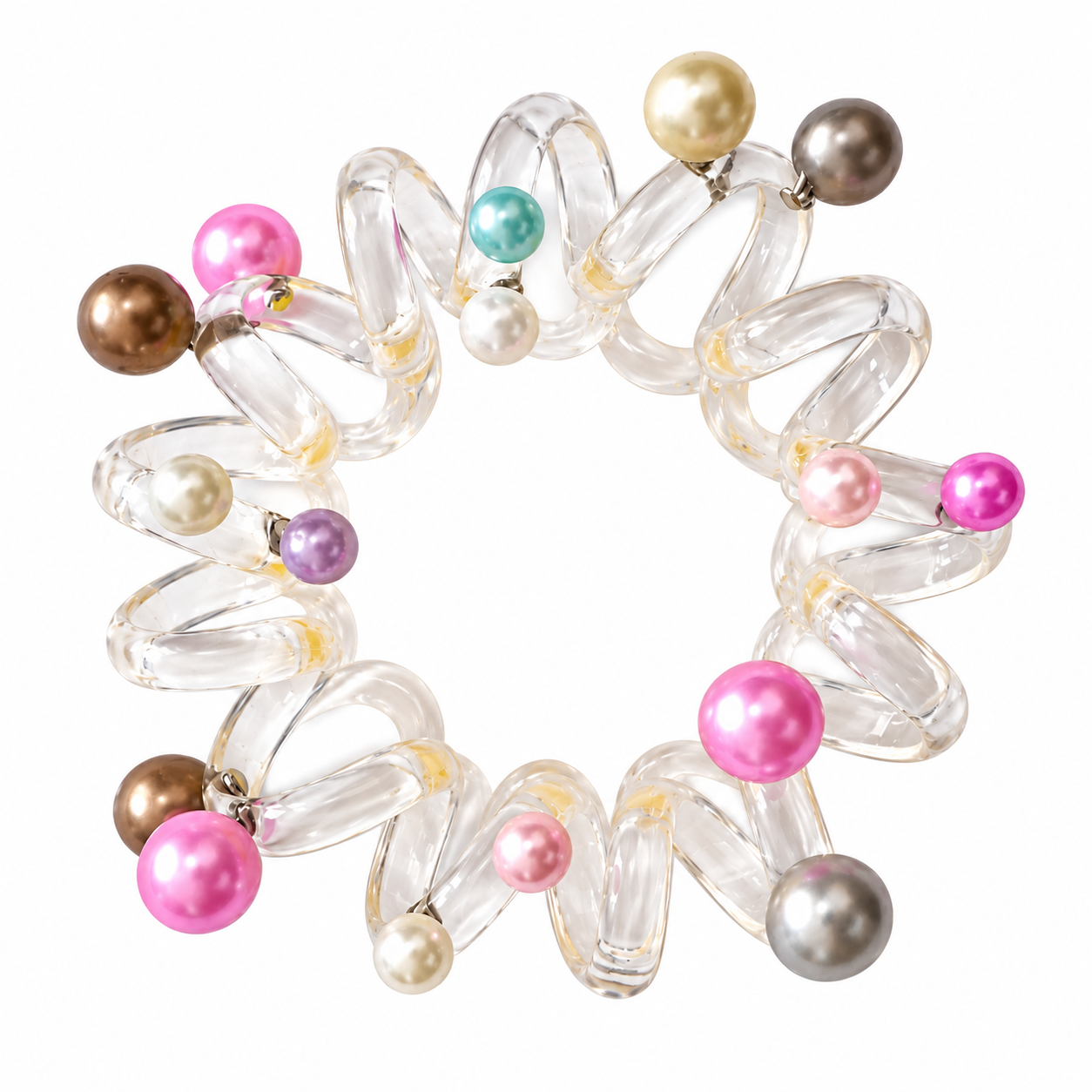 Pastel Pearl Beaded Spiral Hair Rubber Band Pack of 3 – Stylish Elastic Coil Ponytail Holder for Women and Girls | No Crease Telephone Wire Hair Tie - Image 6