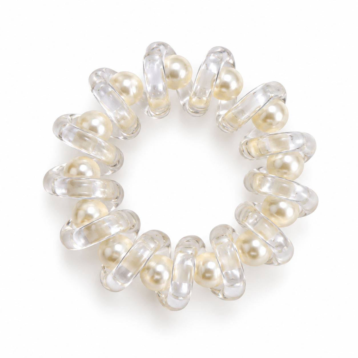 Pastel Pearl Beaded Spiral Hair Rubber Band Pack of 3 – Stylish Elastic Coil Ponytail Holder for Women and Girls | No Crease Telephone Wire Hair Tie - Image 5
