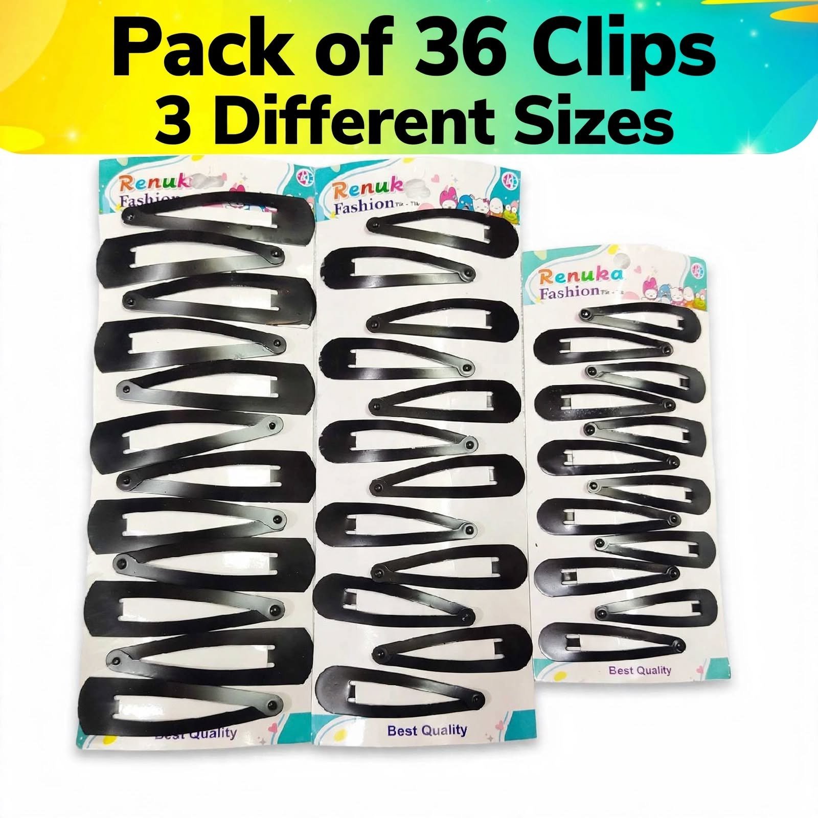KM Tic Tak Hair Pins for Womens | Black Metal Hair Clip Matte Finish | 36 Pins - Image 1