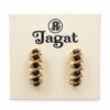 Black Stone Earrings in Gold | Half Moon Black Stone Earrings for Women | Small Black Stone Half Circle Hoop Earrings | 1Pcs - ER001 - Thumbnail Image 2