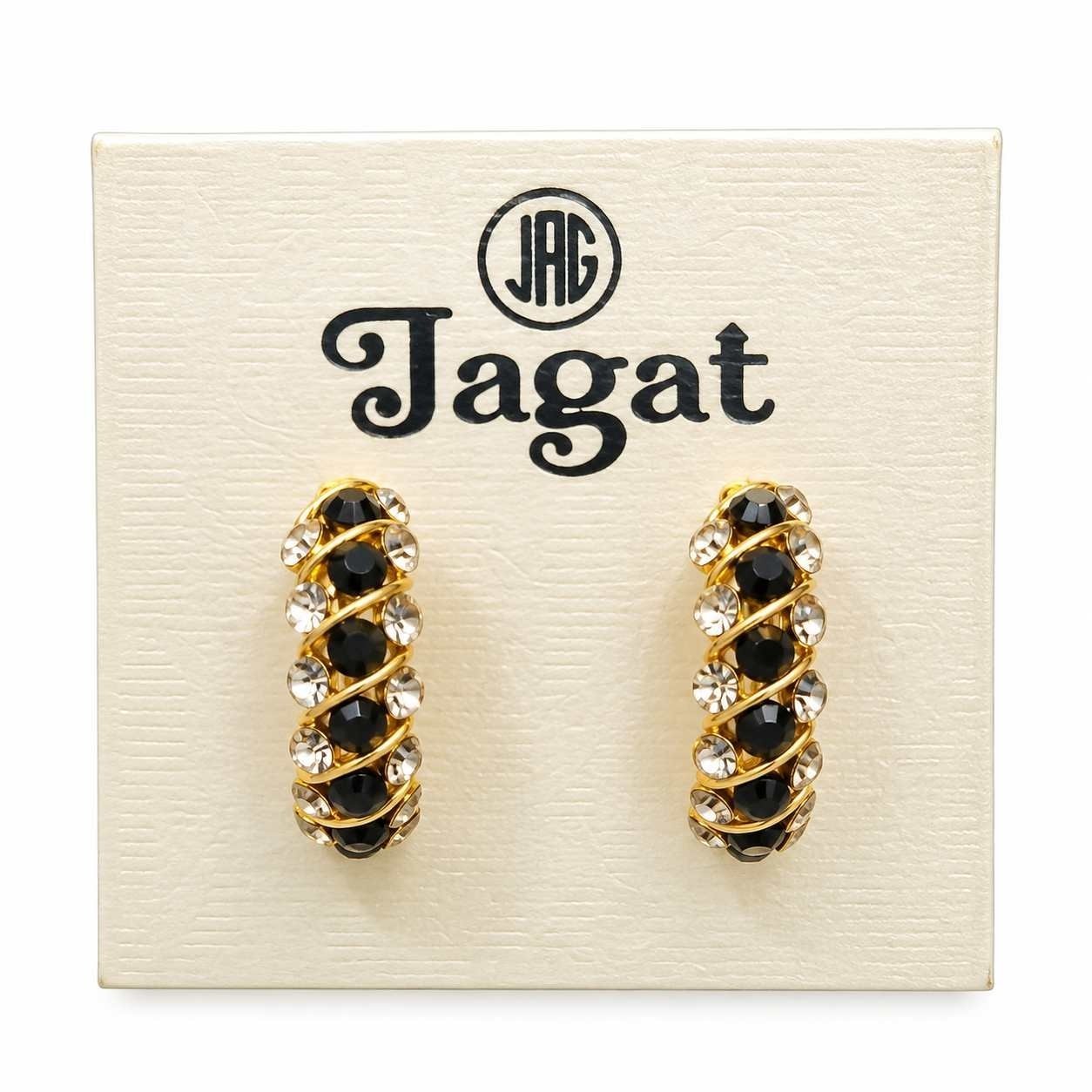 Black Stone Earrings in Gold | Half Moon Black Stone Earrings for Women | Small Black Stone Half Circle Hoop Earrings | 1Pcs - ER001 - Image 2