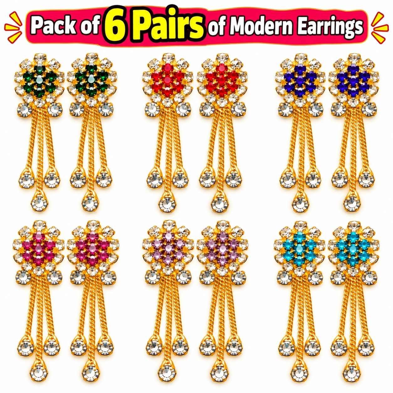 6 Pairs of Colourful Modern Earrings - Image 1