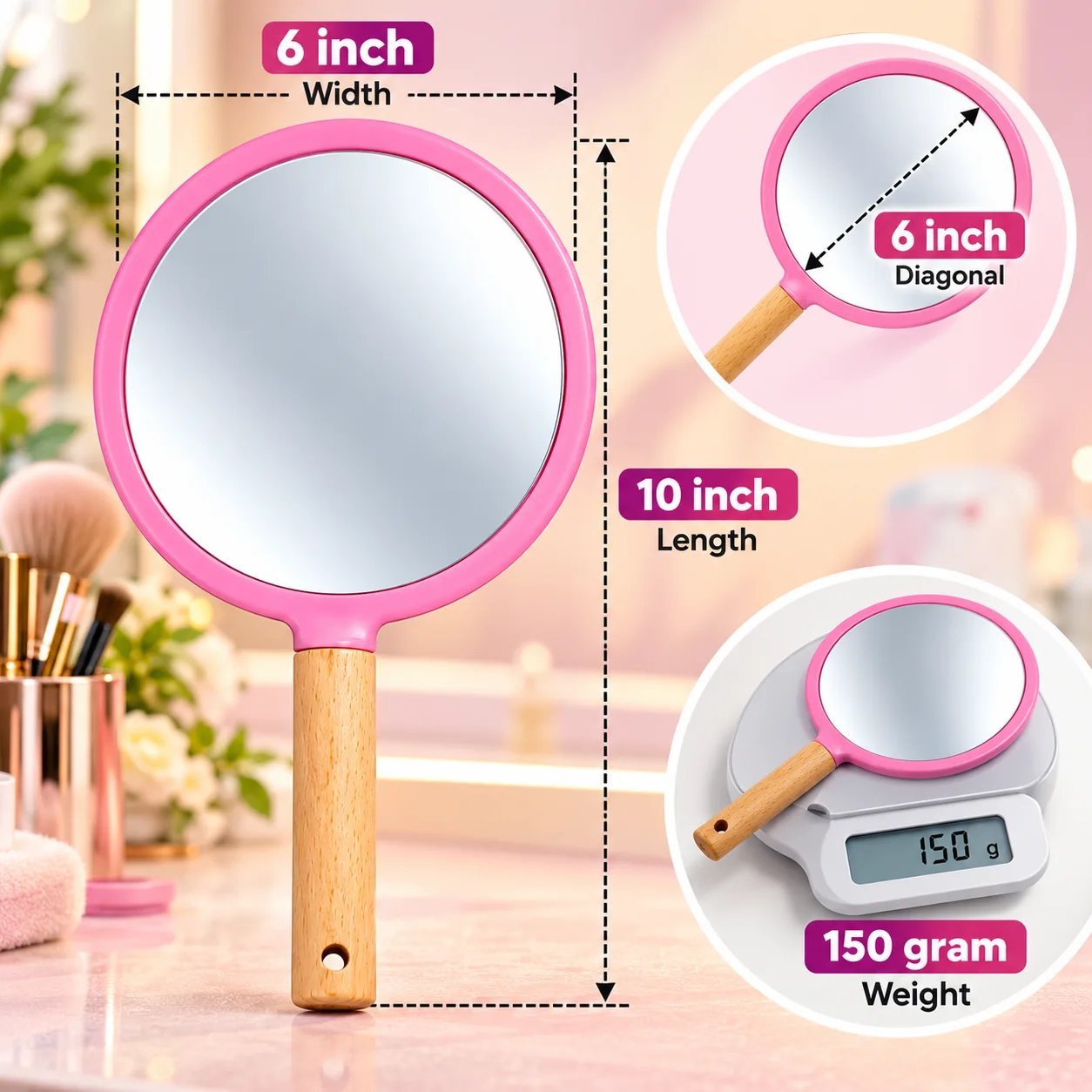 Make-up Mirror | Single Sided Hand Mirror - Image 2