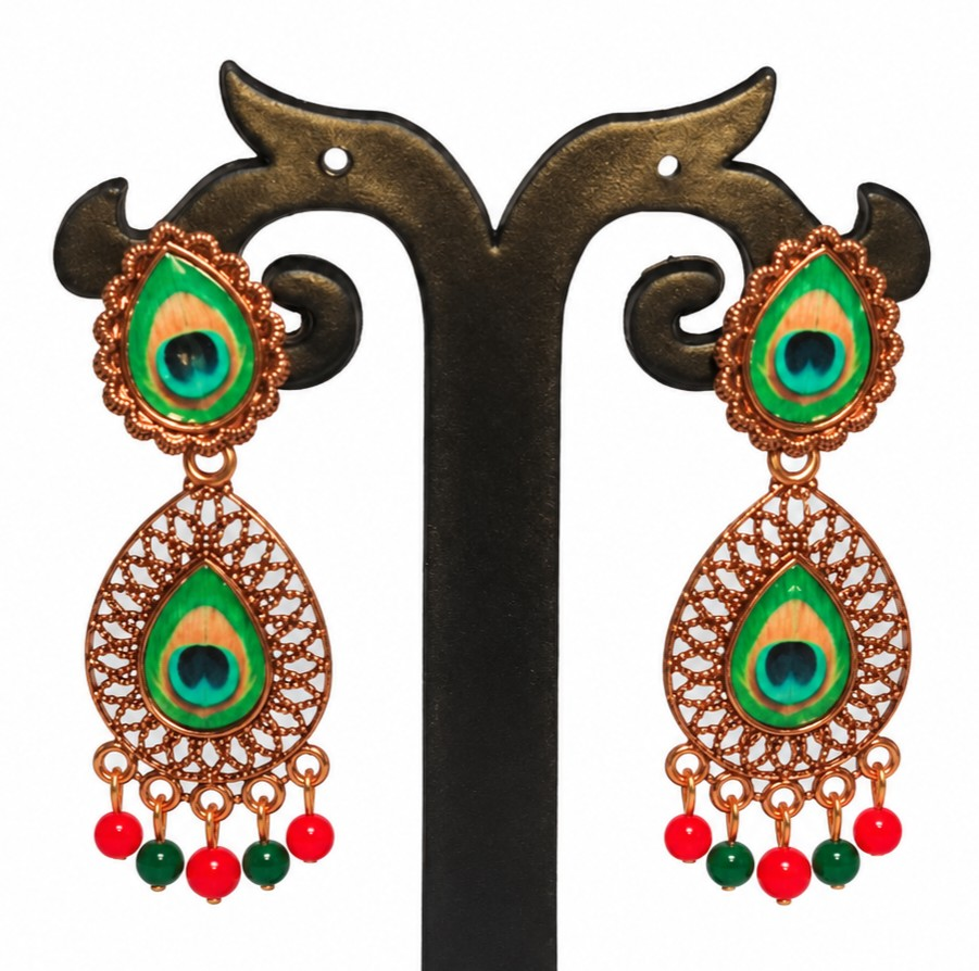 Peacock Feather Colour Earrings - Set of 3 Earrings - Image 2