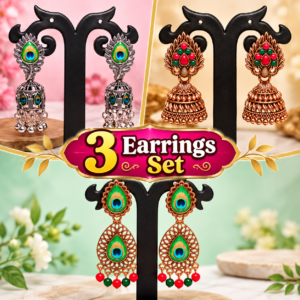 Peacock Feather Colour Earrings - Set of 3 Earrings