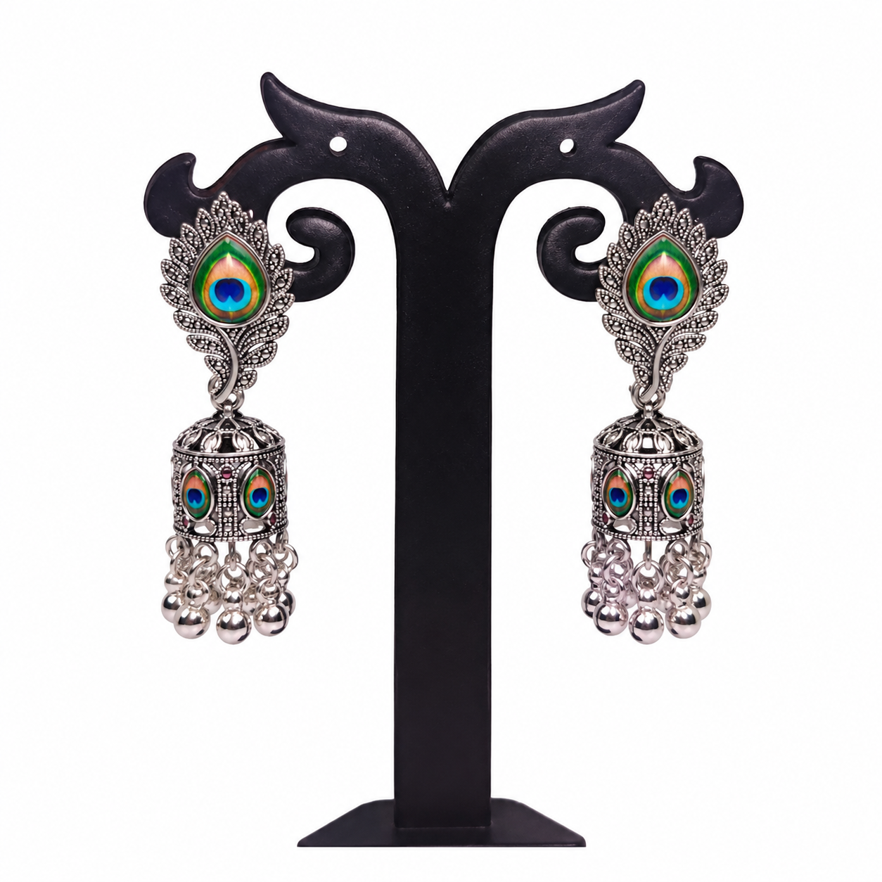 Peacock Feather Colour Earrings - Set of 3 Earrings - Image 4
