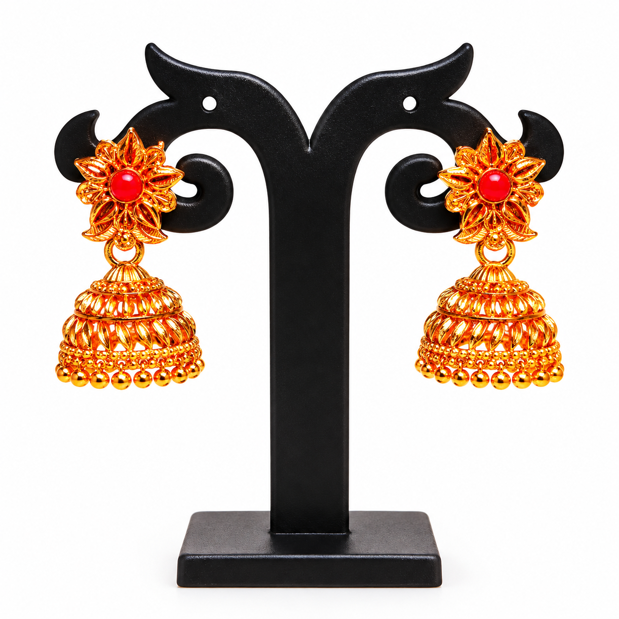 Golden Finish Stylish Earrings 3 Pack | 3 Designer Jimikki Kammal - Image 3