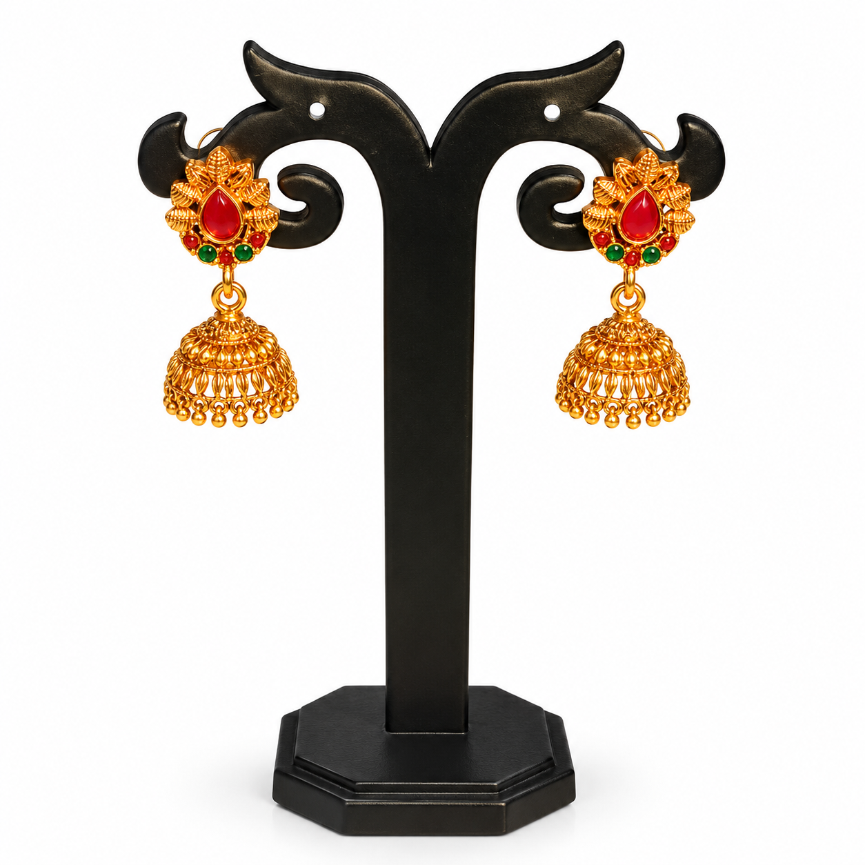 Golden Finish Stylish Earrings 3 Pack | 3 Designer Jimikki Kammal - Image 4