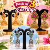 Traditional Earrings Pack of 3 | Attractive Jimikki Earrings 3 Designs Set - Thumbnail Image 1