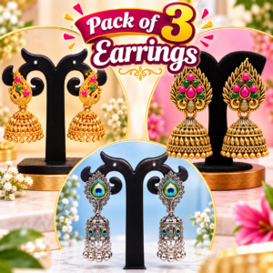 Traditional Earrings Pack of 3 | Attractive Jimikki Earrings 3 Designs Set