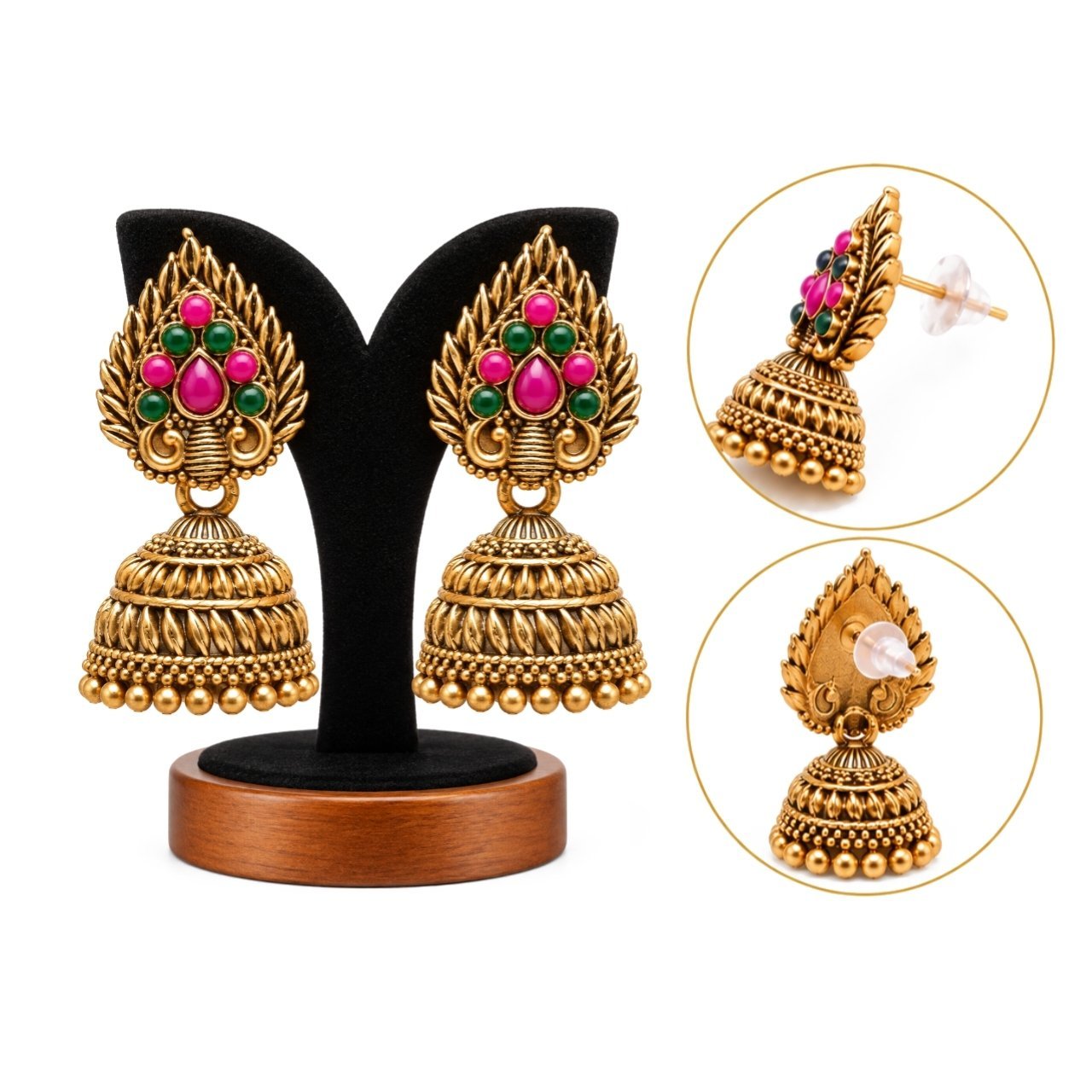 Traditional Earrings Pack of 3 | Attractive Jimikki Earrings 3 Designs Set - Image 5