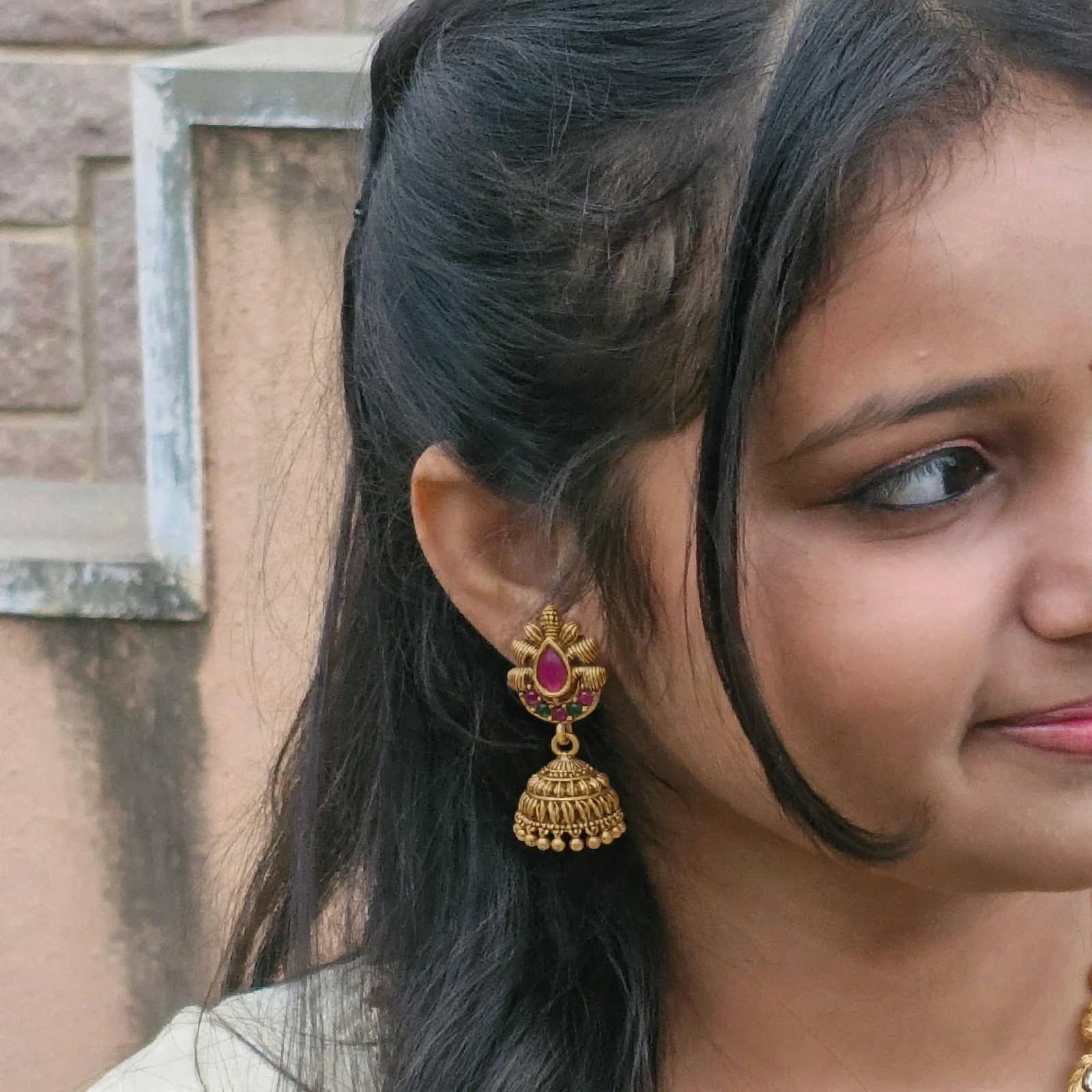 Golden Finish Stylish Earrings 3 Pack | 3 Designer Jimikki Kammal - Image 7