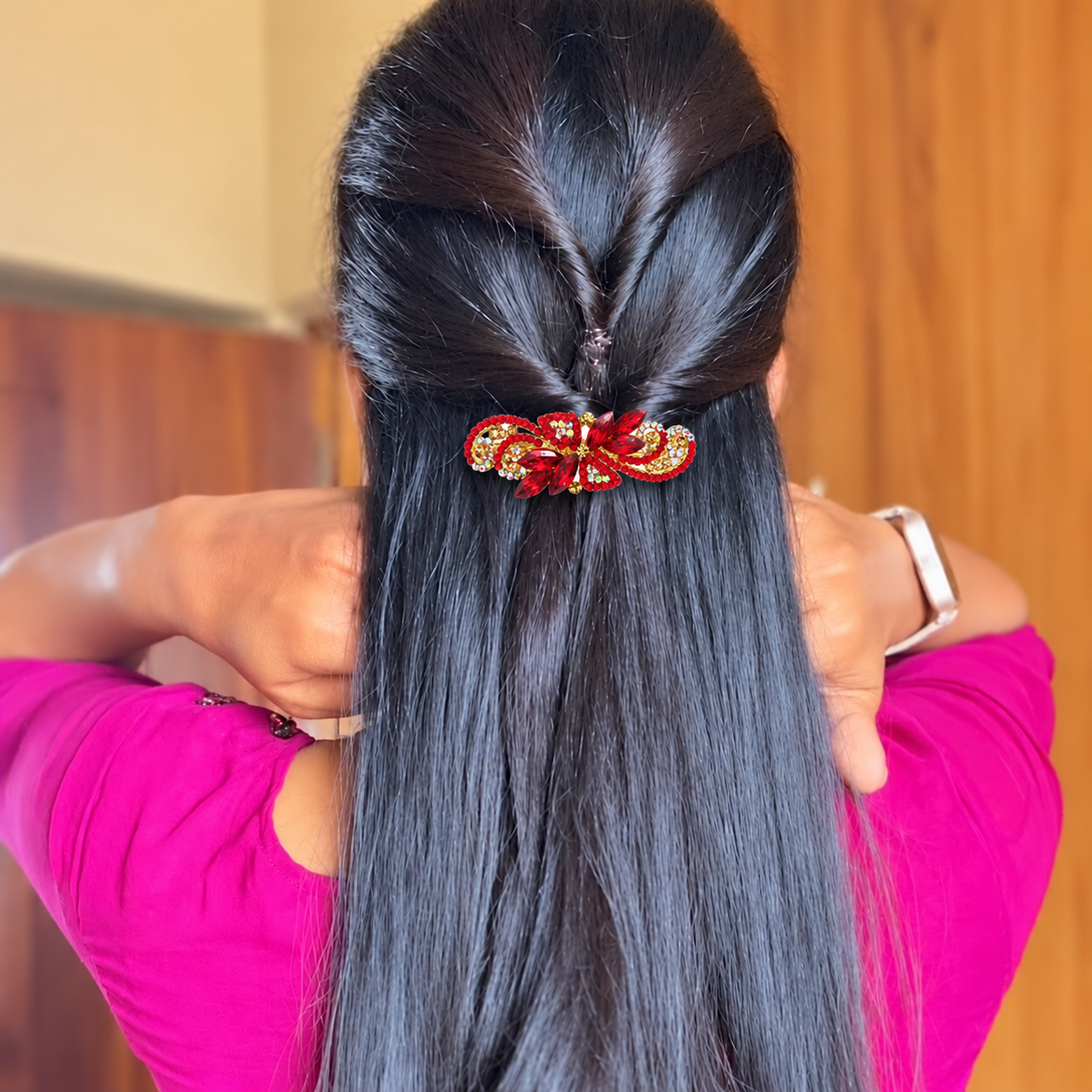 Red Stoned Hair Center Clip | Hair Clip for Girls - Image 3