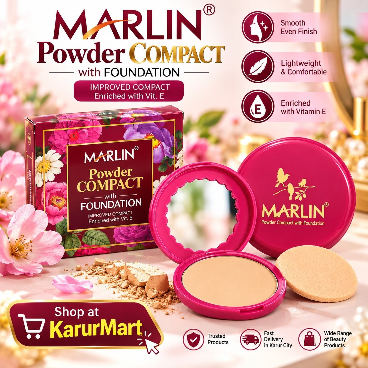 Marlin Powder Compact With Foundation 20g | MAKE02 - Image 1
