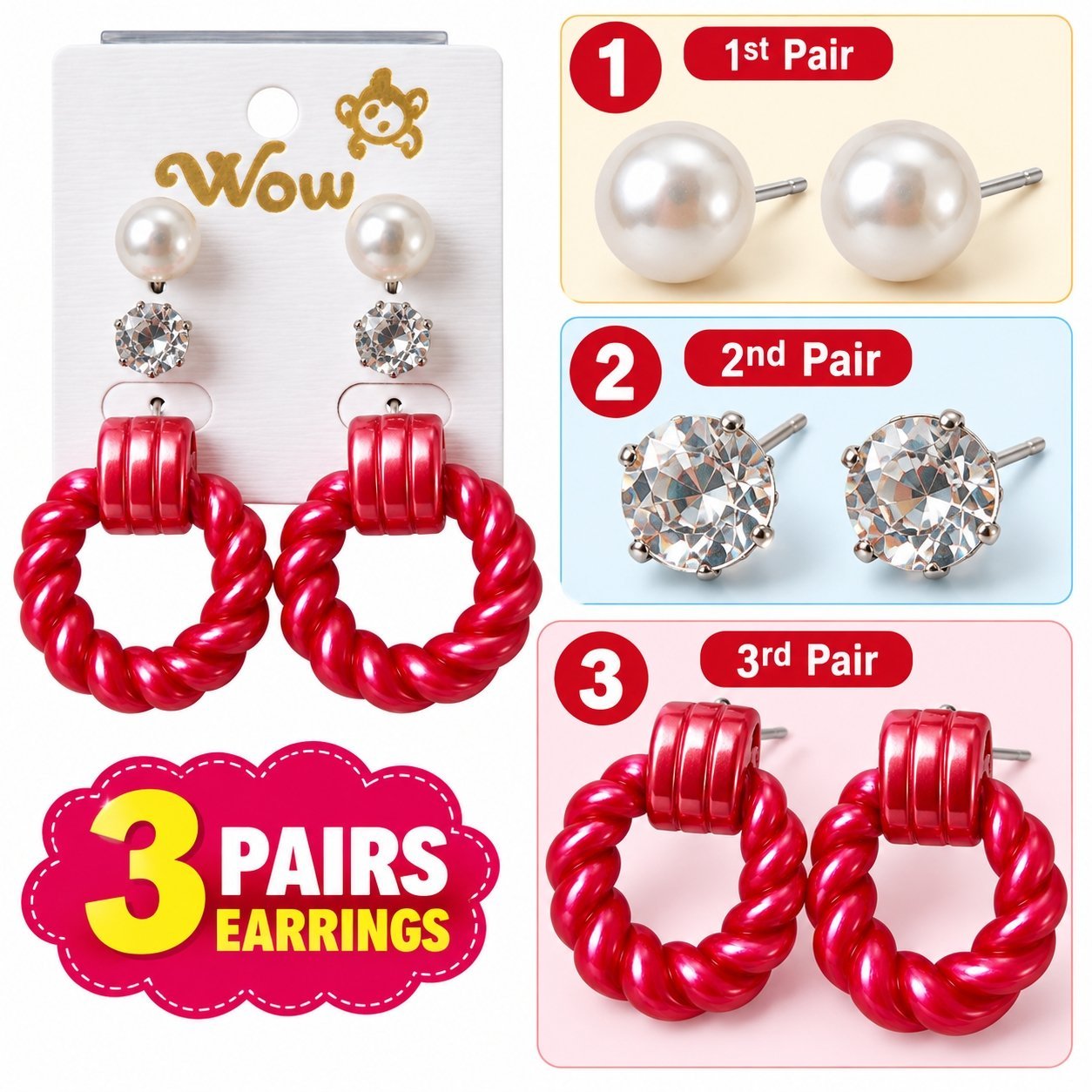 3 in 1 Twisted Earrings (Pack of 1 Set) - Image 2