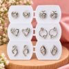6 Pairs Women’s Silver Tone Earrings Set - Thumbnail Image 2