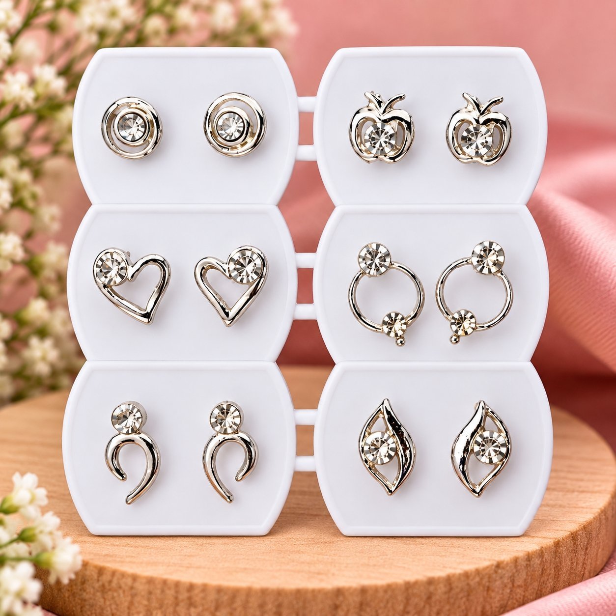 6 Pairs Women’s Silver Tone Earrings Set - Image 2