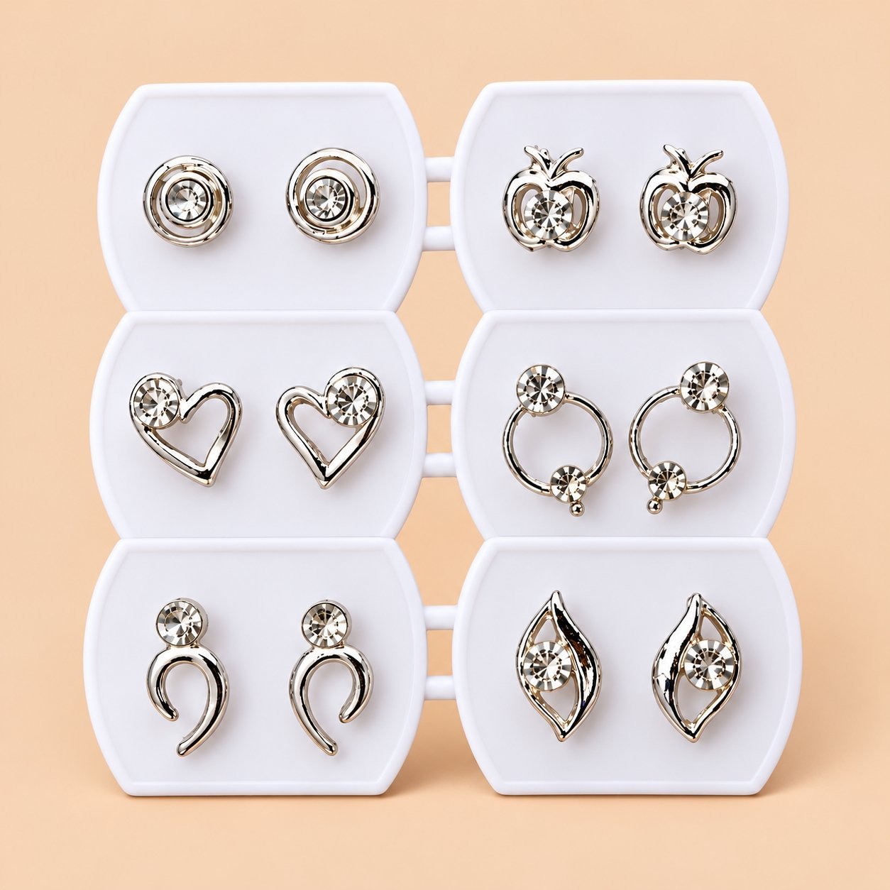 6 Pairs Women’s Silver Tone Earrings Set - Image 3