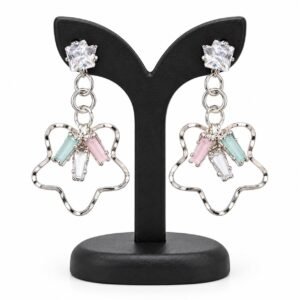 Crystal Flower Drop Earrings for Women – Silver Tone Pastel Stone Hanging Earrings