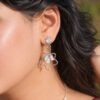 Crystal Flower Drop Earrings for Women – Silver Tone Pastel Stone Hanging Earrings - Thumbnail Image 2