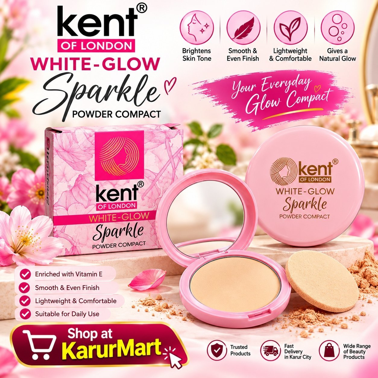 Kent of London White Glow Sparkle Compact Powder - Image 1