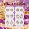 6 Pairs Women’s Silver Tone Earrings Set - Thumbnail Image 1