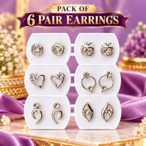 6 Pairs Women’s Silver Tone Earrings Set