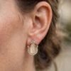 Teardrop Cat Eye Stud Earrings | Opal Stone with Gold Plated Crystal Border - Thumbnail Image 1