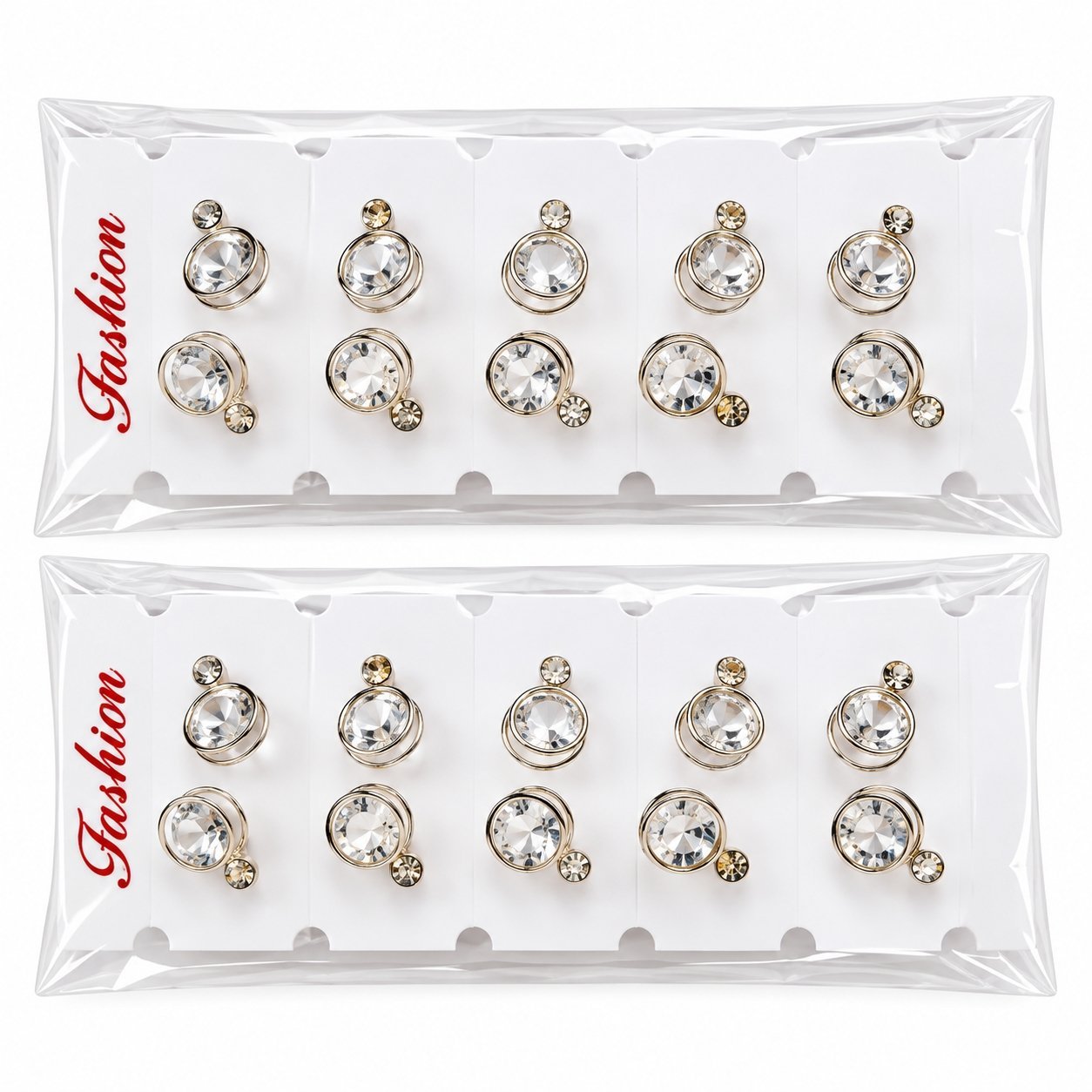 6 Pair White Stoned Silver Earrings - Image 1