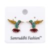 Multicolour Hummingbird Stud Earrings for Women | Gold-Tone Enamel Bird Earrings - Thumbnail Image 1