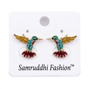 Multicolour Hummingbird Stud Earrings for Women | Gold-Tone Enamel Bird Earrings