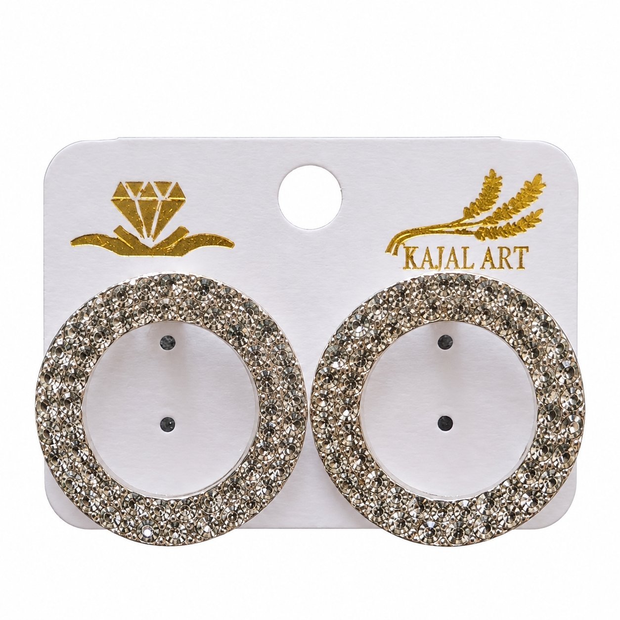 Silver Stoned Rhinestone Studded Circular Earring - Image 1