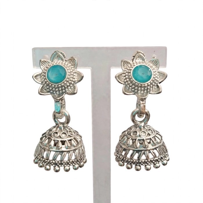 Silver Toned Earring - Jimikki Kammal| Sky Blue - Image 1
