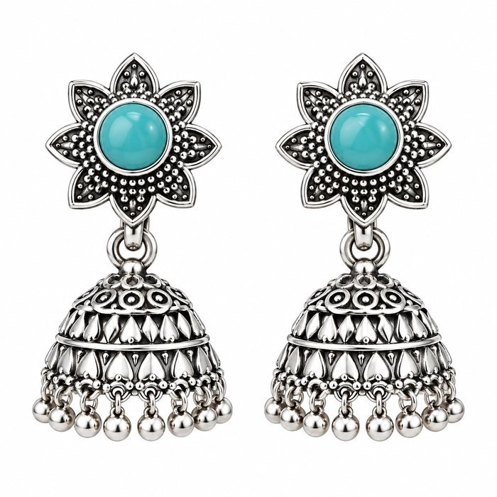 Silver Toned Earring - Jimikki Kammal| Sky Blue - Image 2