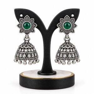 Green Stoned Silver Jimikki Earring