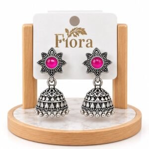 Pink Colour Silver Stones Earring Jimikki
