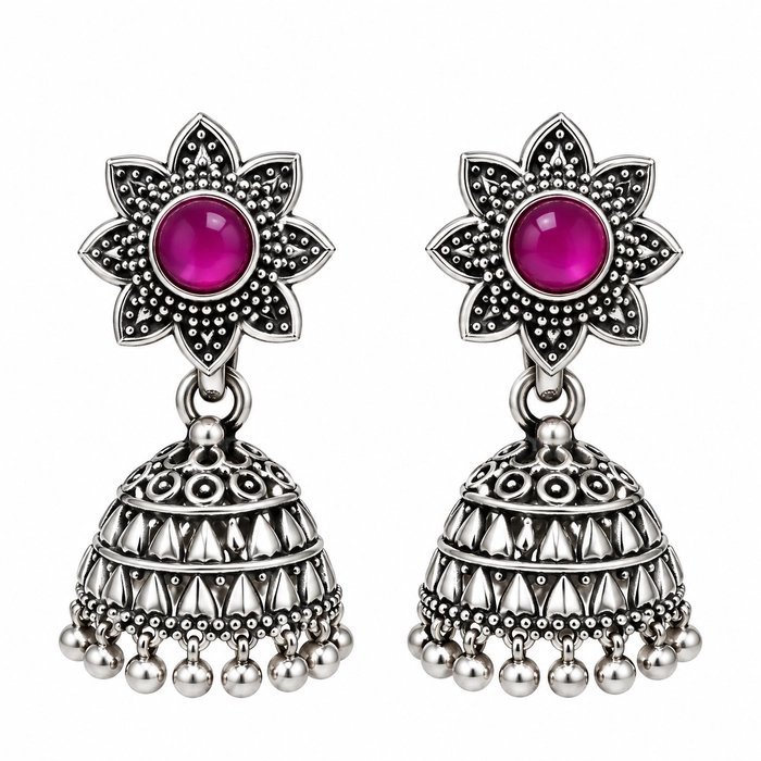 Fancy Jimikki Kammal Online Shopping - Violet Stone Jhumka - Image 1