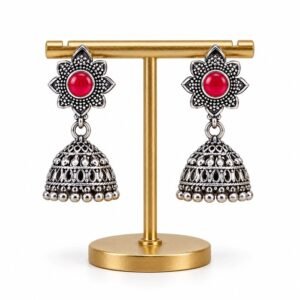 Red Stoned Silver Jimikki Earring