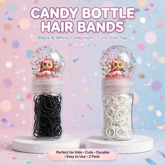 Black & White Elastic Rubber Band Pack of 2 - Image 1