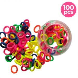 100 Pcs Multicolor Small Hair Rubber Bands with Box | Soft Stretchable Elastic Ponytail Holders
