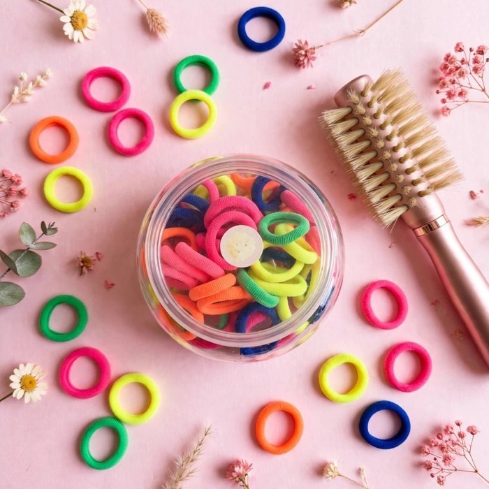 100 Pcs Multicolor Small Hair Rubber Bands with Box | Soft Stretchable Elastic Ponytail Holders - Image 4