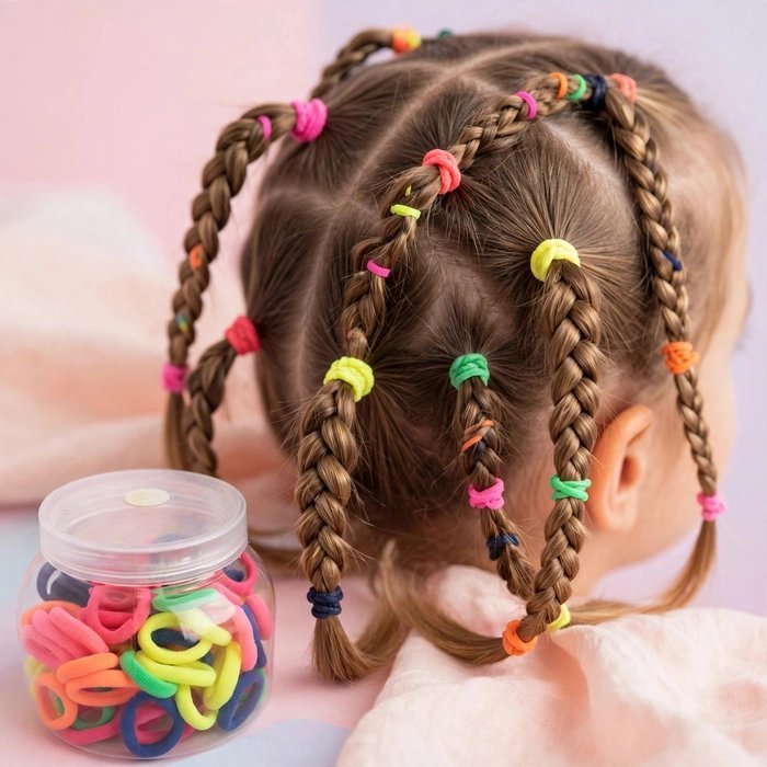 100 Pcs Multicolor Small Hair Rubber Bands with Box | Soft Stretchable Elastic Ponytail Holders - Image 3