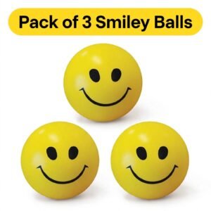 3 Smiley Stress Balls - Yellow Smiley Face Squeeze Balls for Stress, Anxiety, Anger Relief | Soft & Durable PU Foam Balls for Kids, Office, Party Return Gifts