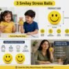 3 Smiley Stress Balls - Yellow Smiley Face Squeeze Balls for Stress, Anxiety, Anger Relief | Soft & Durable PU Foam Balls for Kids, Office, Party Return Gifts - Thumbnail Image 2