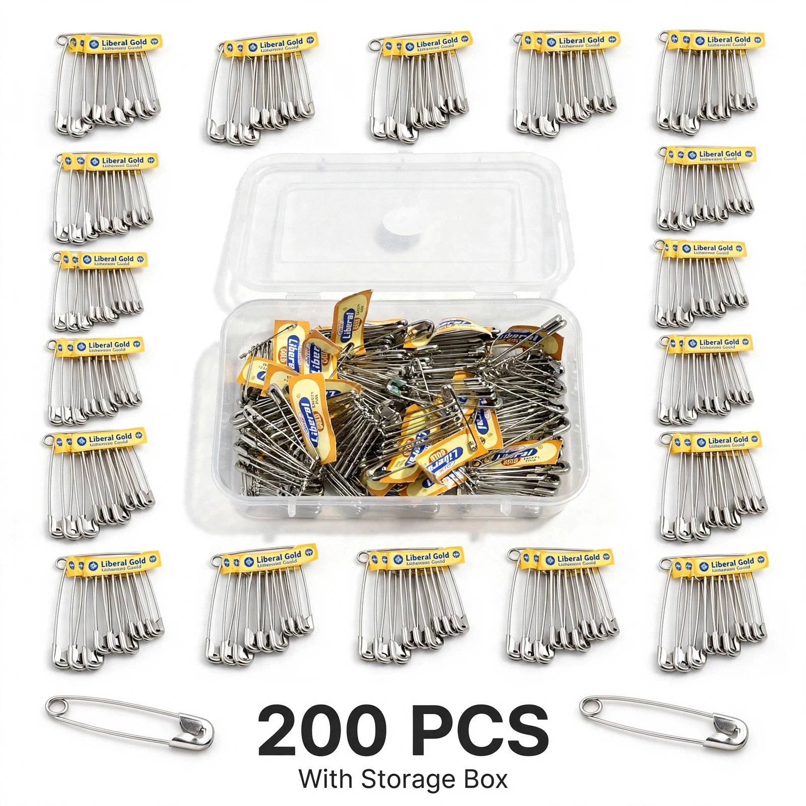 Safety Pins - 200pcs in Storage Box - Image 1