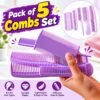 Pack of 5 purple plastic hair combs set